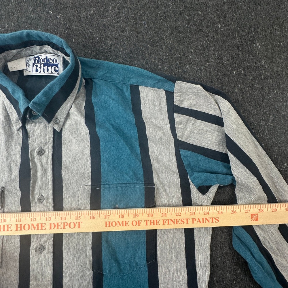 Vintage Roper Rodeo Blue Western Shirt Mens L Striped Button Up Cowboy 90s rodeo - Picture 6 of 10